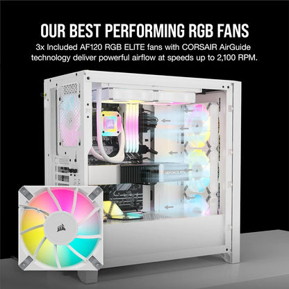 Corsair iCUE 4000D RGB Airflow: White Mid-Tower Case, 3x AF120 RGB Fans