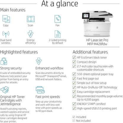 HP M428fdw LaserJet Pro Multifunction Wireless Printer (Renewed)