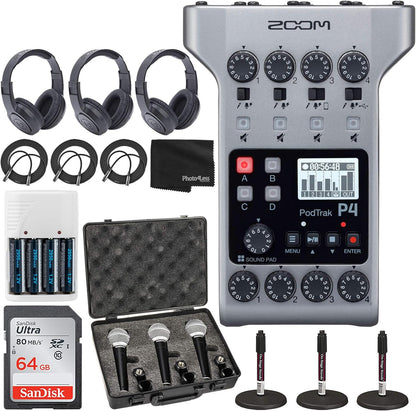 Zoom P4 K10 PodTrak Podcast Recorder Bundle