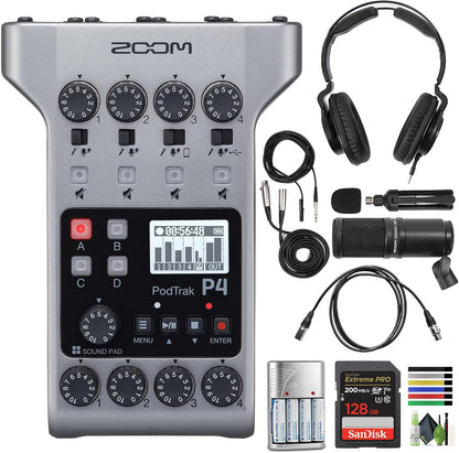 Zoom PodTrak P4 Portable Podcast Recorder Bundle