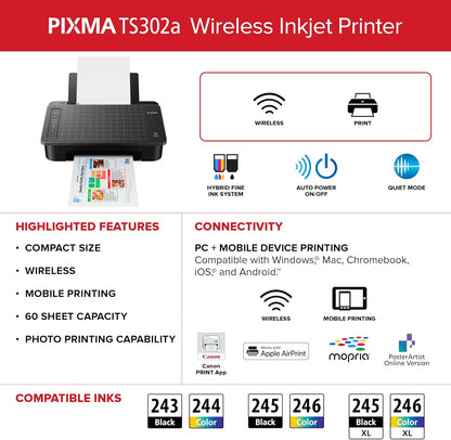 Canon 2321C022 PIXMA TS302a Wireless Home Printer