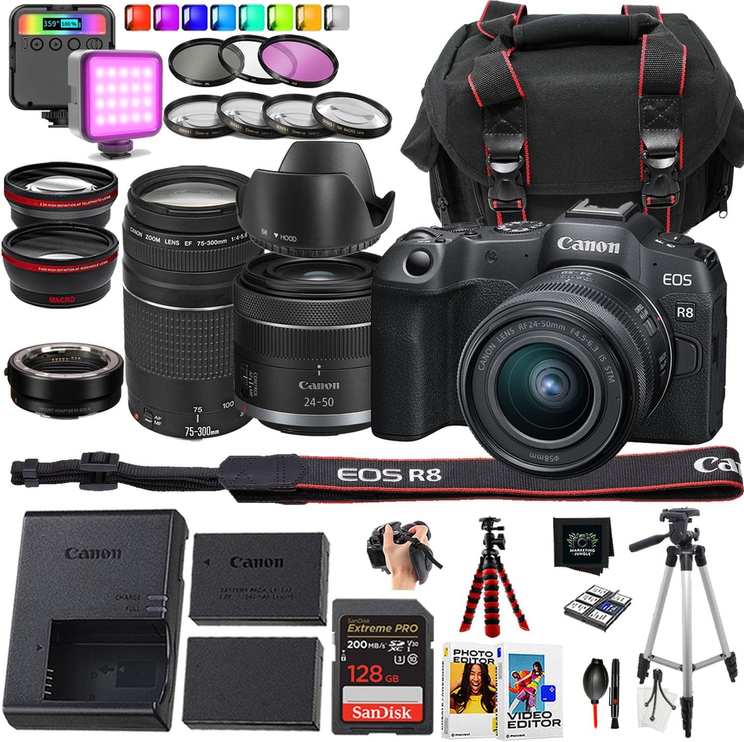 Canon EOS R8 Mirrorless Camera Kit 24-50mm Lens + Accessories (Renewed)