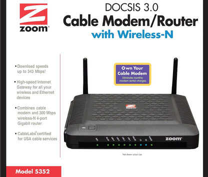 Zoom 5352-00-00 DOCSIS 3.0 Cable Modem & WiFi Router