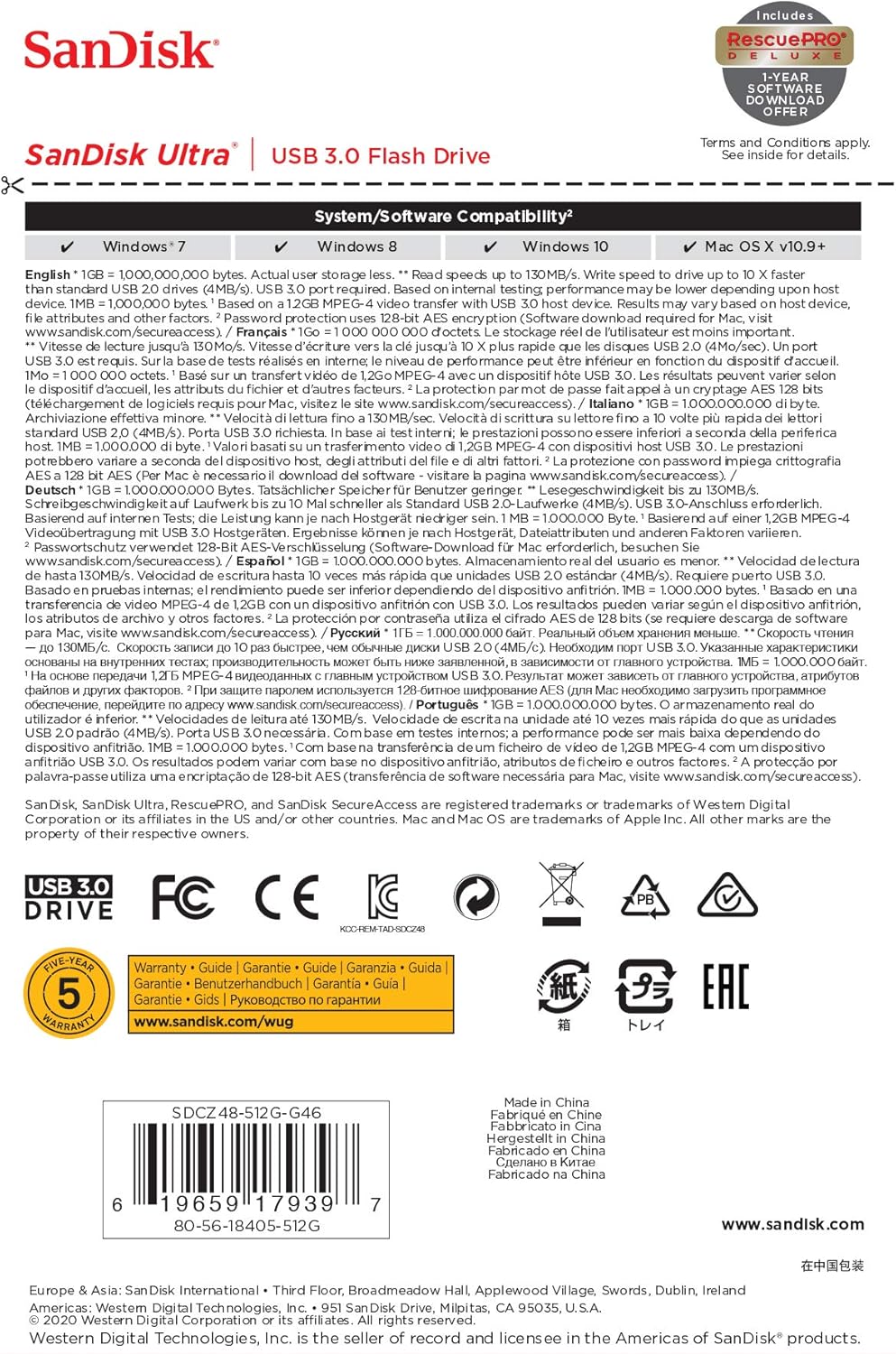 SanDisk SDCZ48-512G-G46 512GB Ultra USB 3.0 Flash Drive