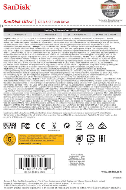 SanDisk SDCZ48-512G-G46 512GB Ultra USB 3.0 Flash Drive