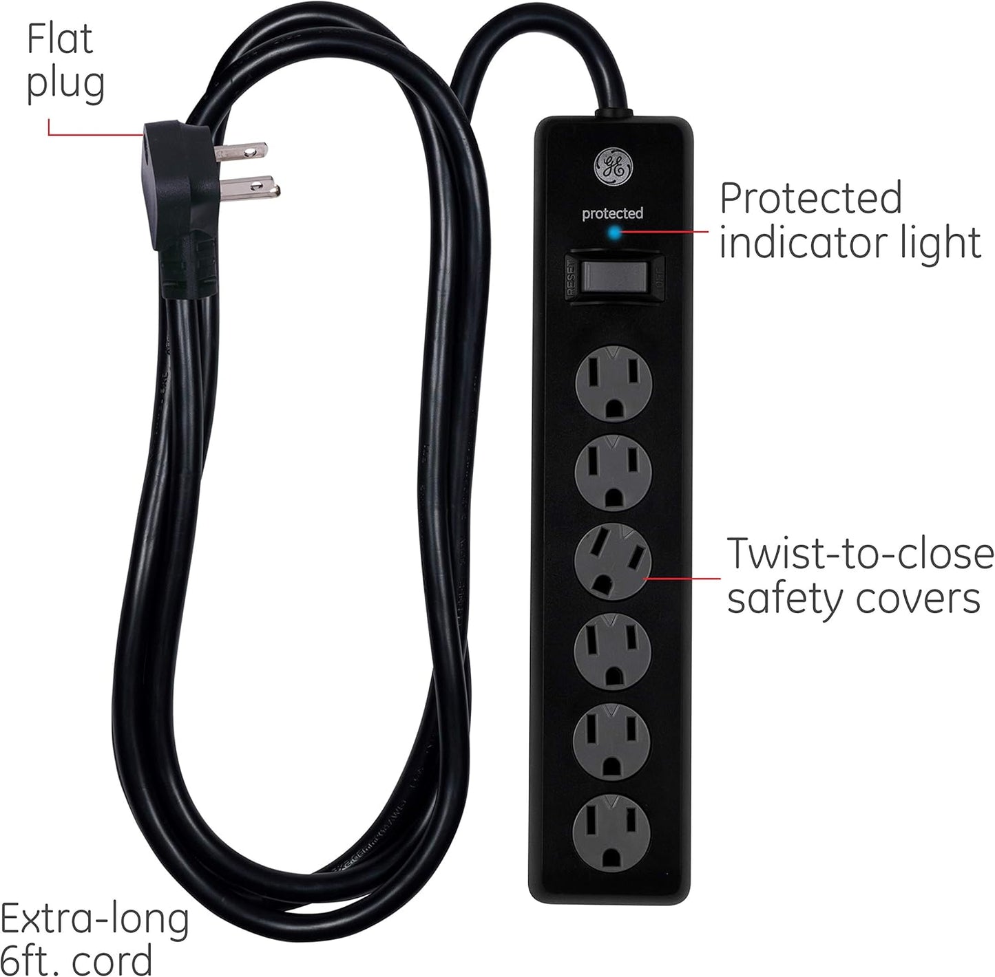 GE 54639 - 6-Outlet Surge Protector 2-Pack - 6ft Cord