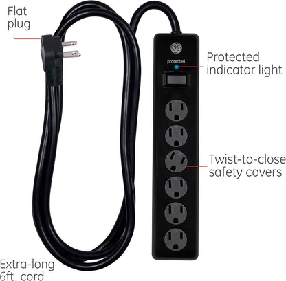 GE 54639 - 6-Outlet Surge Protector 2-Pack - 6ft Cord