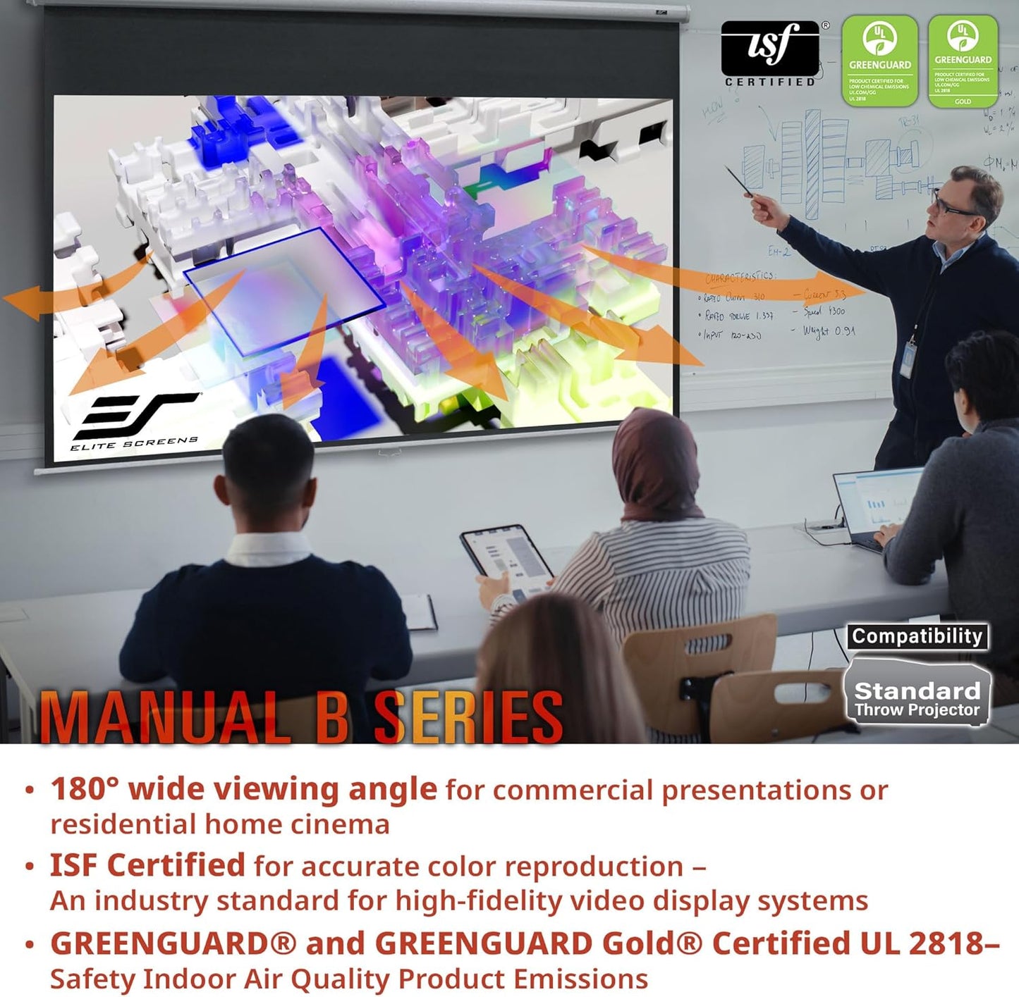 Elite Screens M100H 100-INCH Manual Pull Down Projector Screen