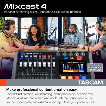 Tascam MIXCAST4 Podcast Streaming Mixer Recorder USB Interface