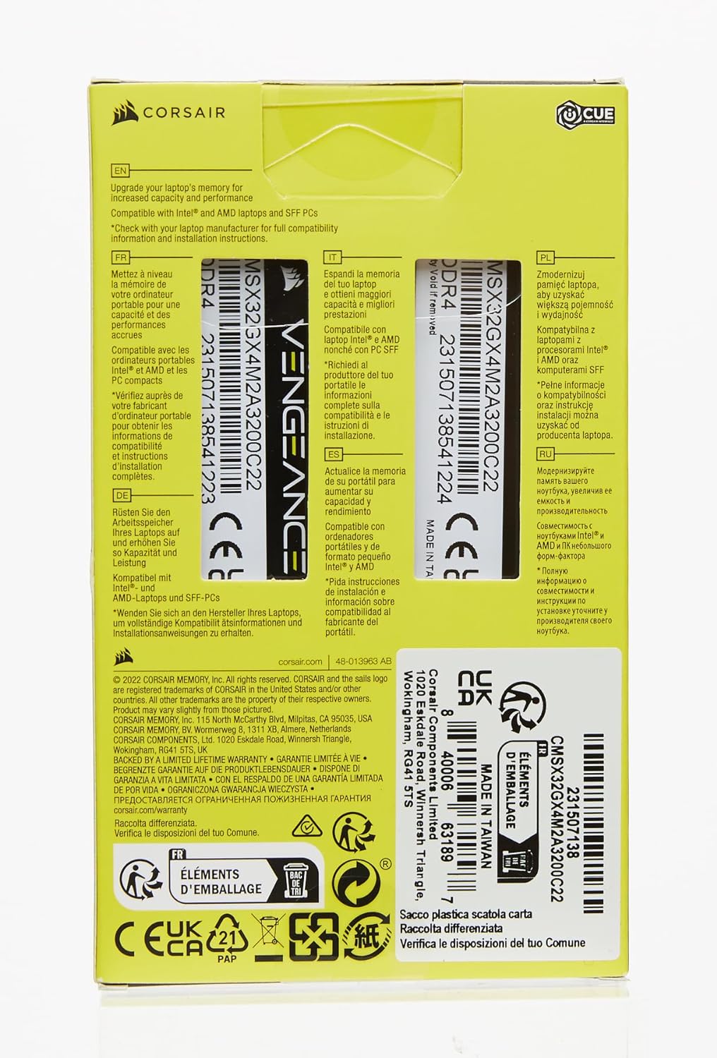 Corsair CMSX32GX4M2A3200C22 32GB Vengeance DDR4 SODIMM Laptop Memory