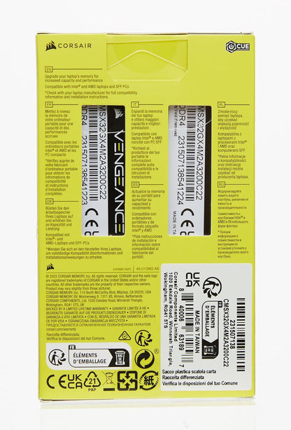Corsair CMSX32GX4M2A3200C22 32GB Vengeance DDR4 SODIMM Laptop Memory