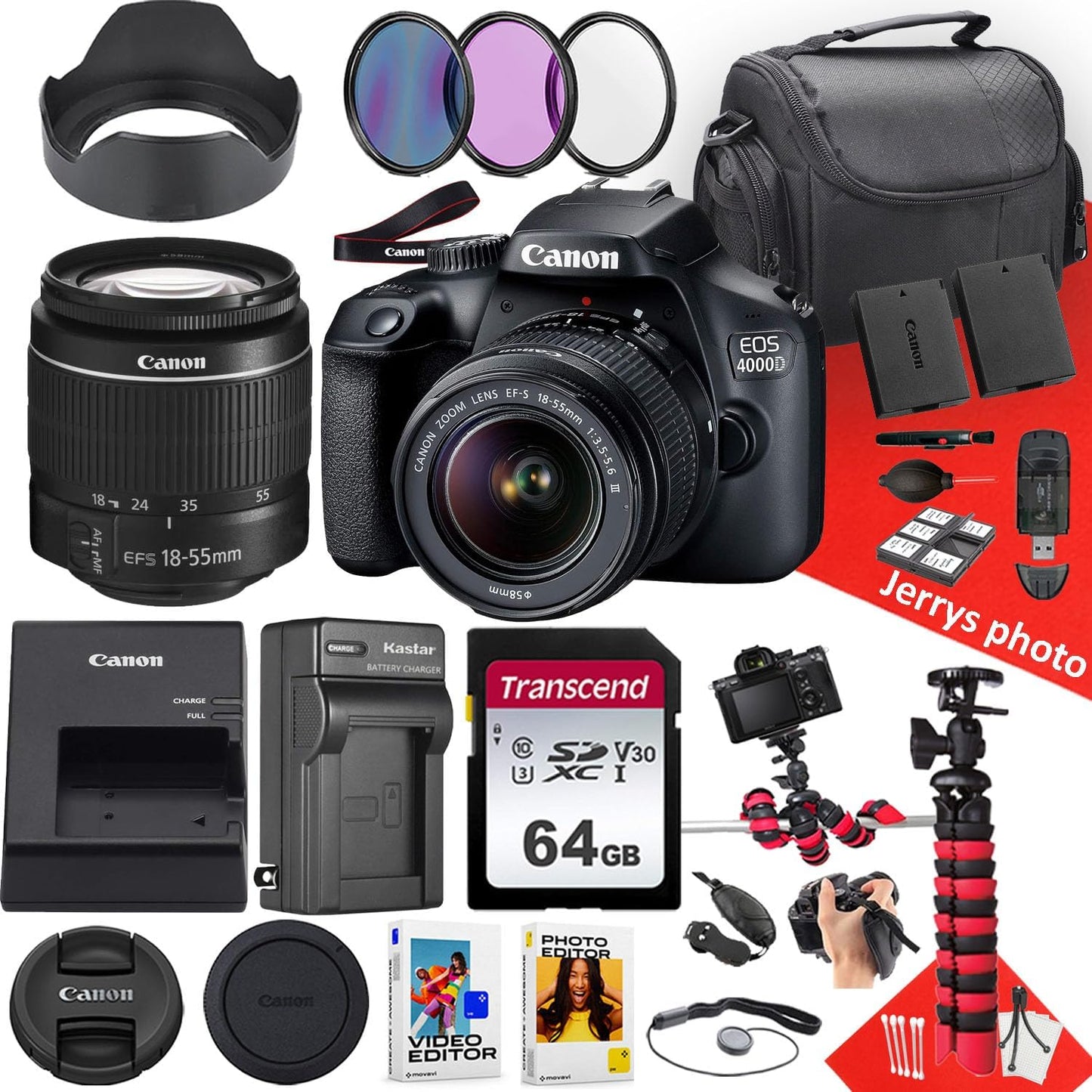 Canon EOS 4000D DSLR Camera + 18-55mm Lens Bundle (Renewed)