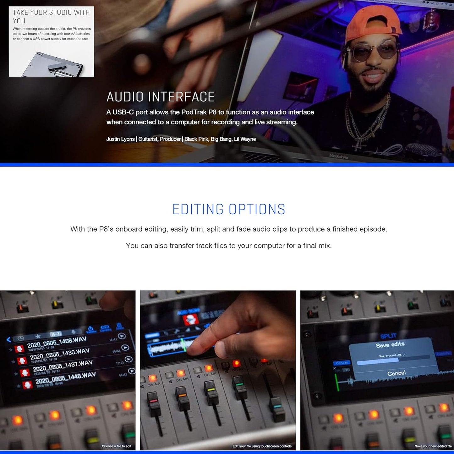 Zoom ZP8 K3 PodTrak P8 Podcast Recording Bundle