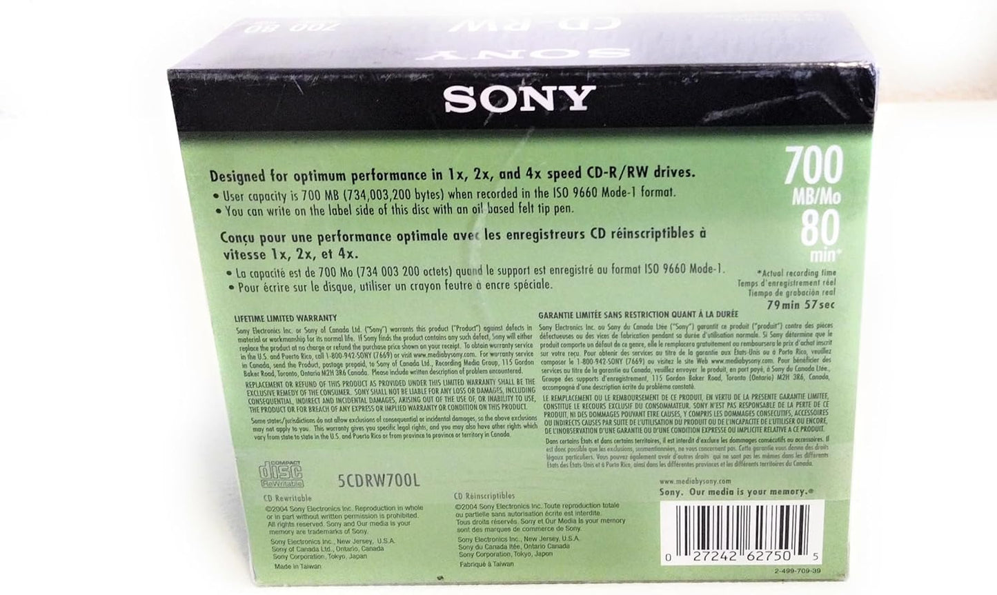 Sony 5CDRW700L CD-RW 80 5-Pack Rewritable Discs