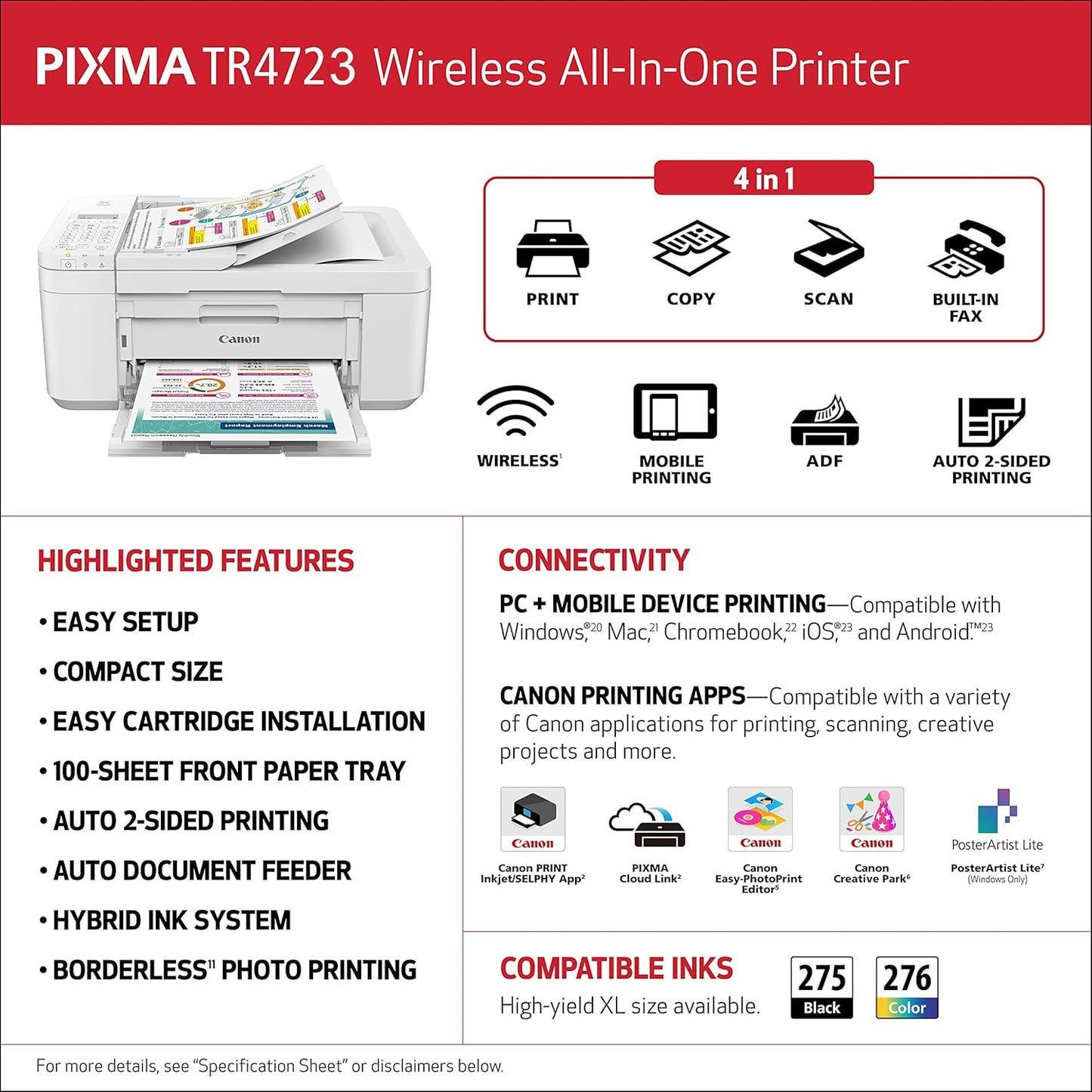 Canon TR4723 PIXMA Wireless All-in-One Printer White