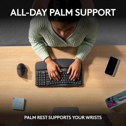 Logitech Wave Keys Ergonomic Keyboard Palm Rest Renewed