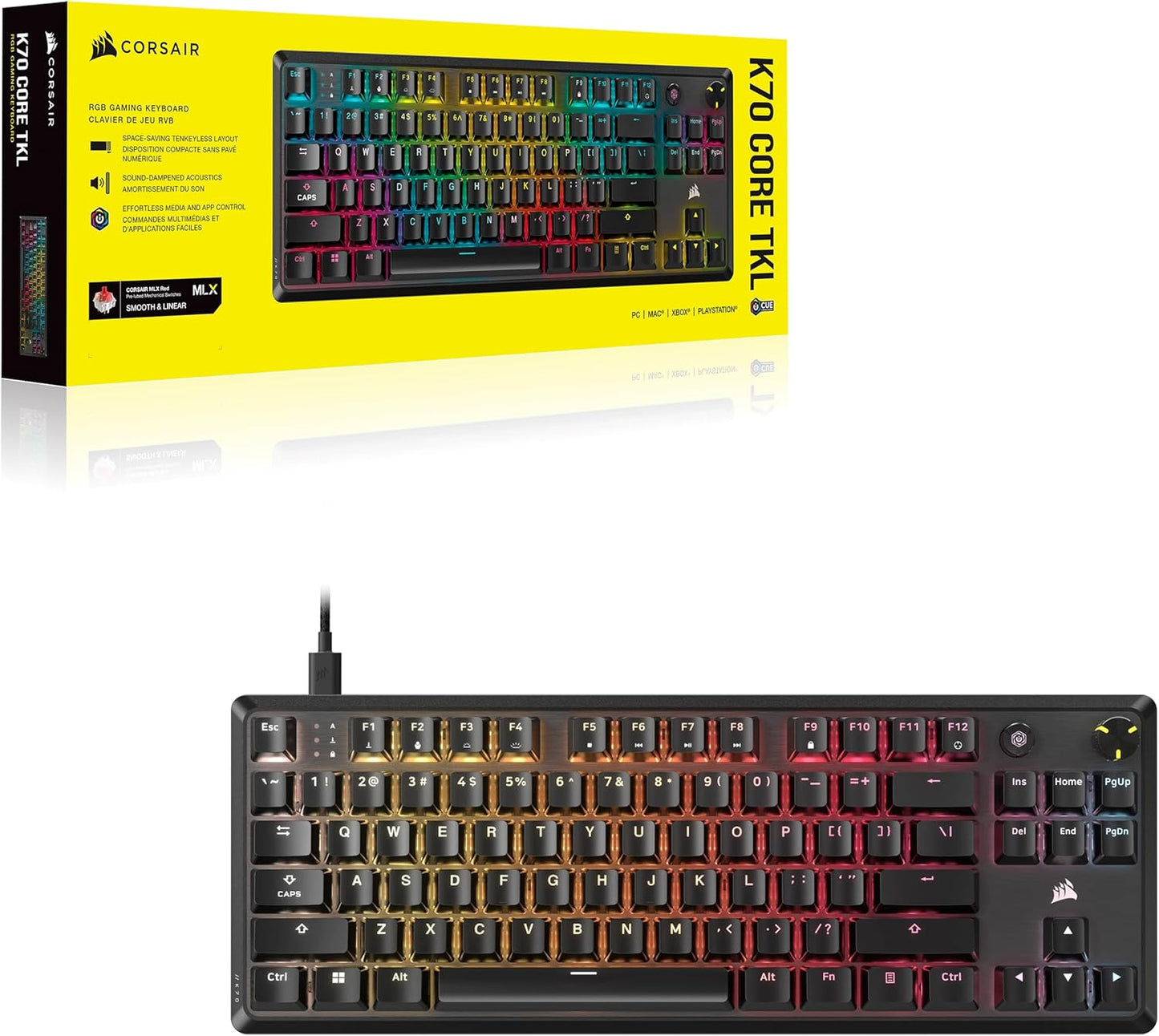 Corsair CH-911911E-NA K70 CORE TKL RGB Gaming Keyboard