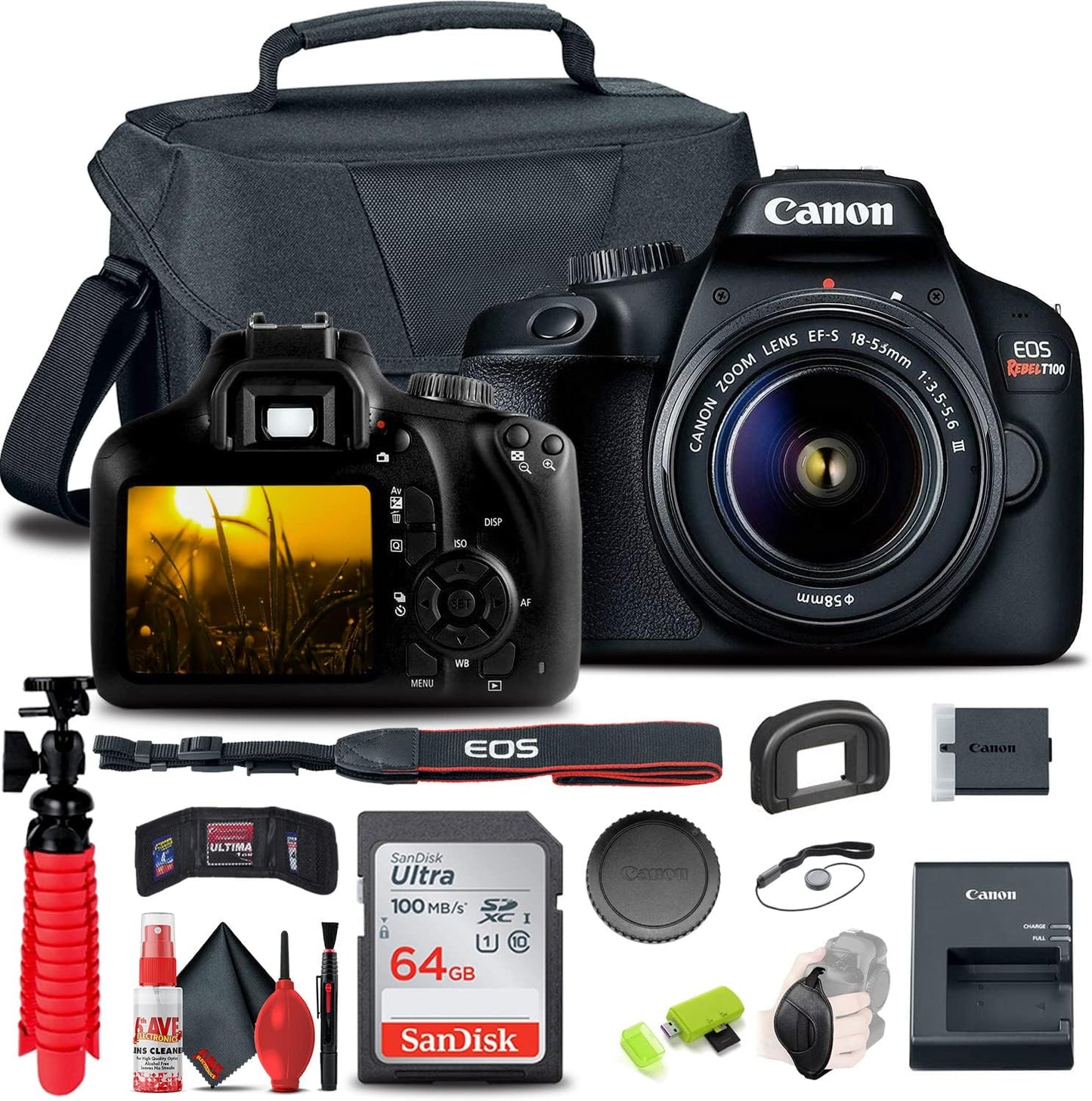Canon 2628C003AA EOS 4000D Rebel T100 DSLR Bundle Renewed