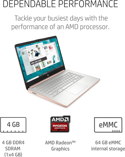 HP 14-fq0060nr Touch Laptop AMD 4GB 64GB Rose Gold