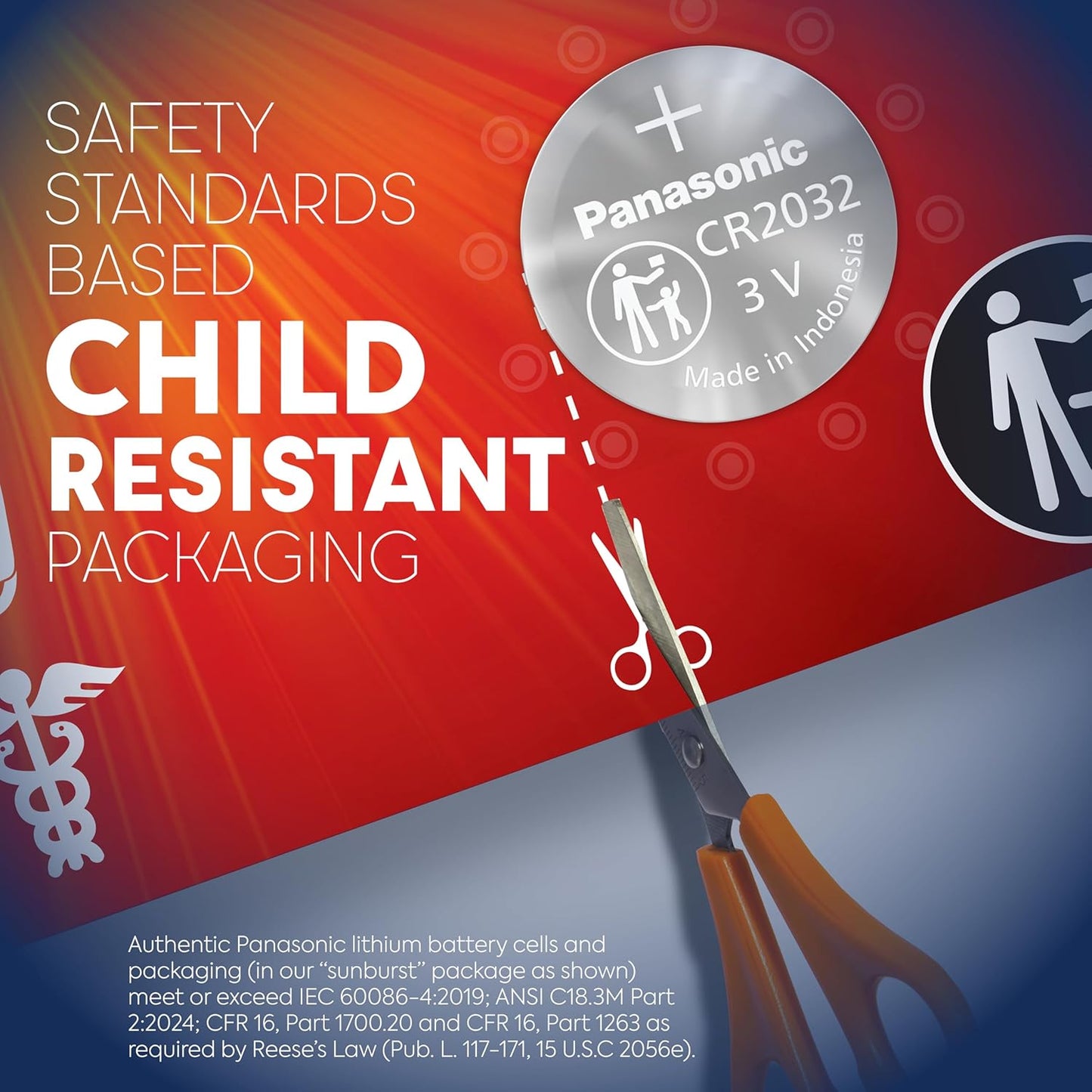 Panasonic CR2032 3V Lithium Coin Battery - 10 Pack Child-Resistant