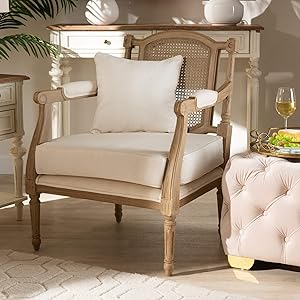 Misc Ivory Fabric Upholstered Wood Armchair
