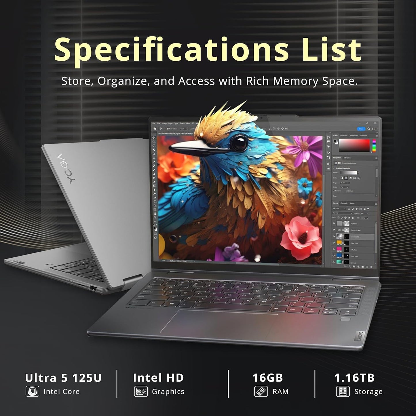 Lenovo Yoga 7i 14" 2K Touch Laptop Ultra 5, 1.16TB