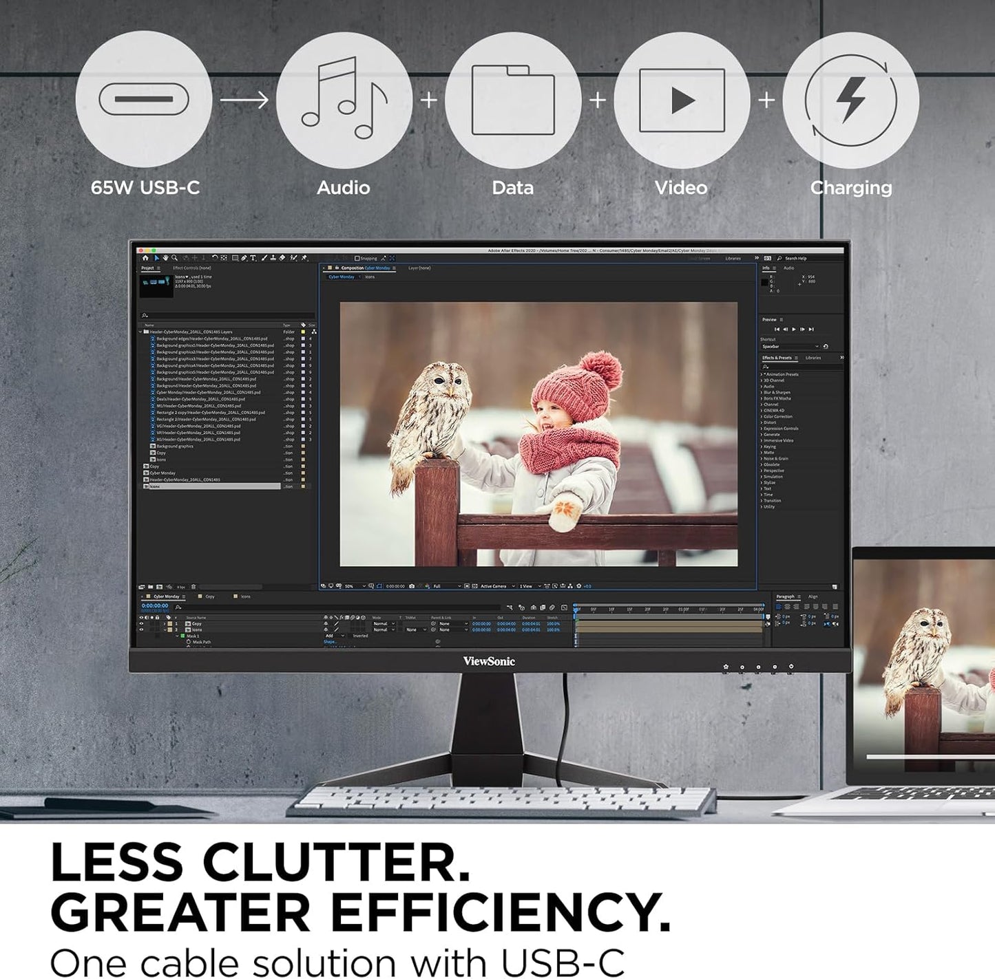 ViewSonic VX2467U 24" 1080p USB-C Monitor - Ultra-Thin Bezel