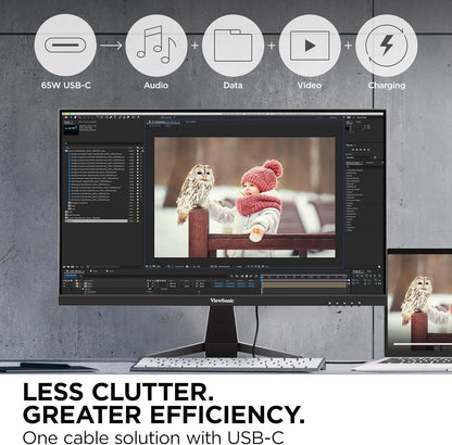 ViewSonic VX2467U 24" 1080p USB-C Monitor - Ultra-Thin Bezel