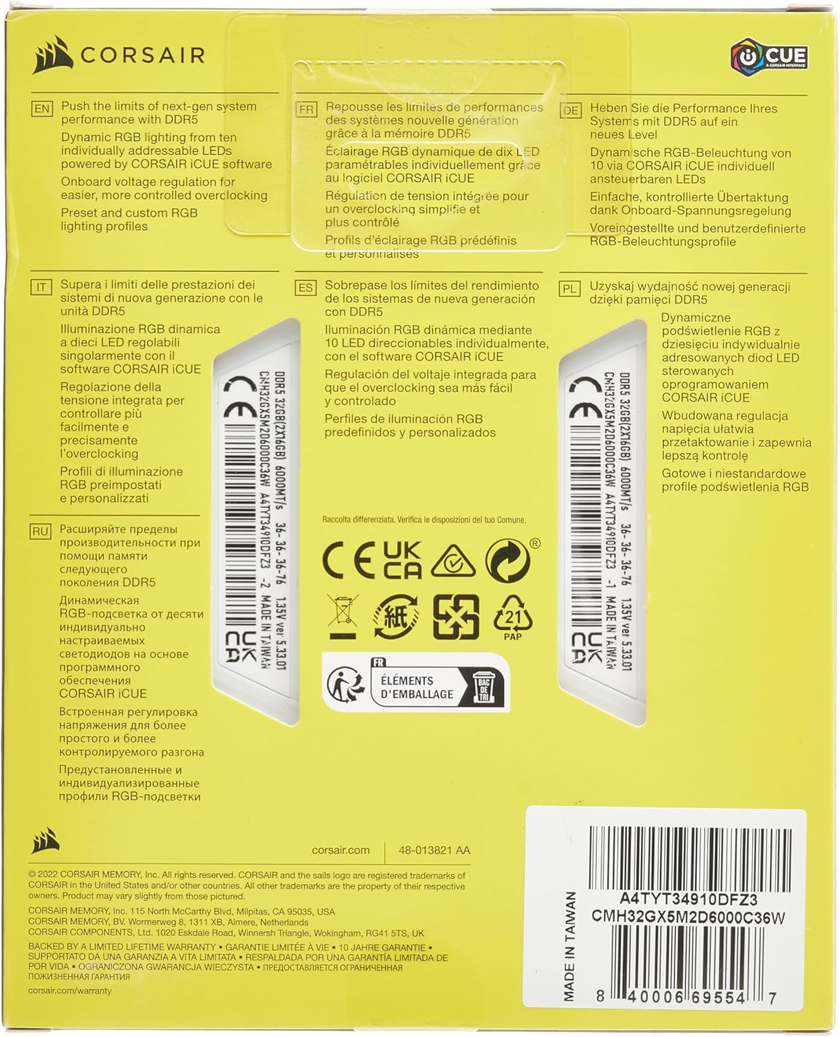 Corsair VENGEANCE RGB 32GB DDR5 6000MHz White Desktop Memory