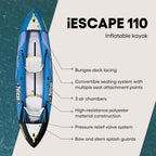 Pelican iESCAPE Inflatable Kayak - 1-2 Person Recreational Boat