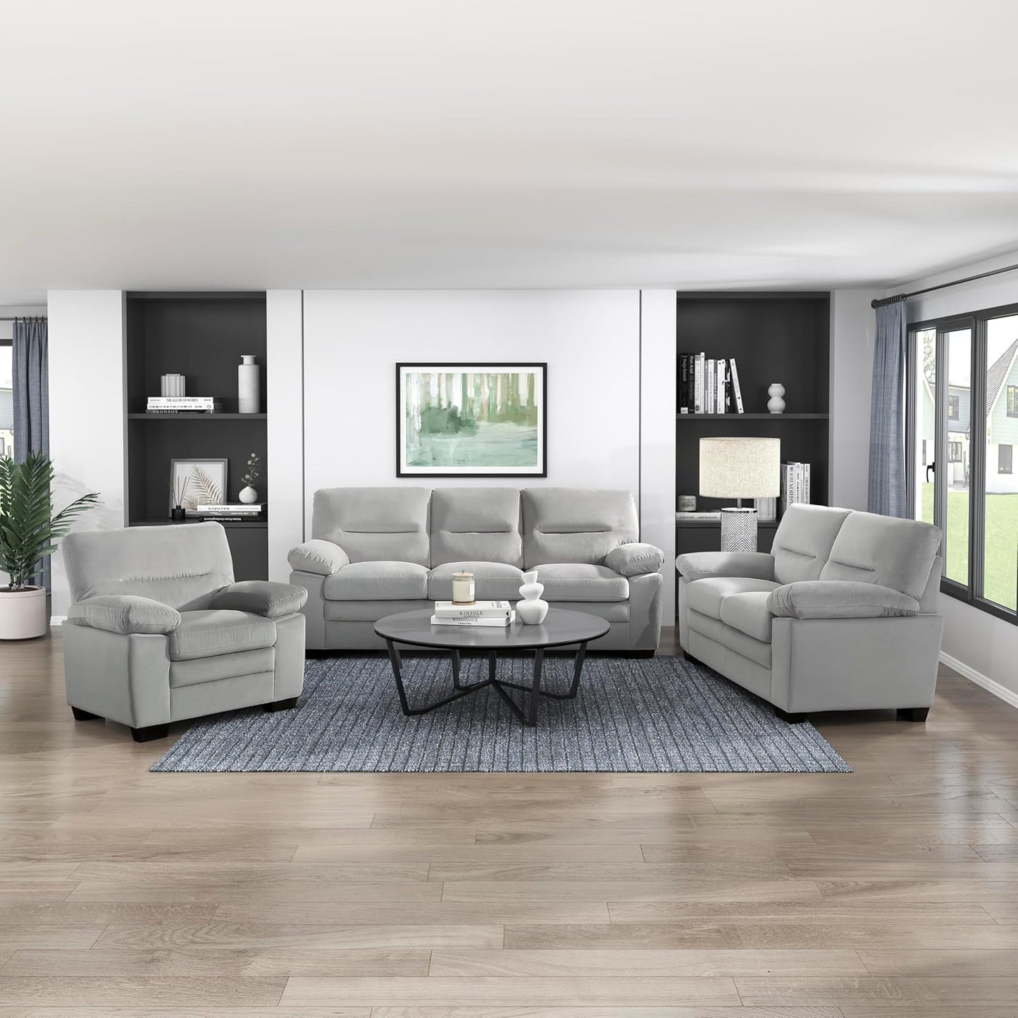 Lexicon Living Room Furniture Set: Sofa, Loveseat, Chair - Gray