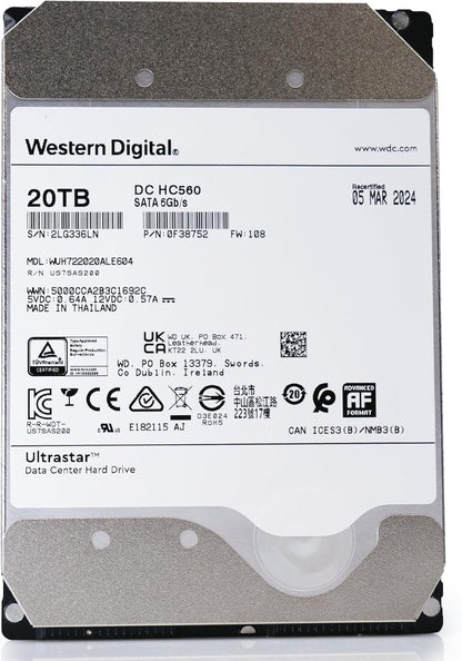 Western Digital WD Ultrastar DC HC560 20TB SATA HDD (Renewed)