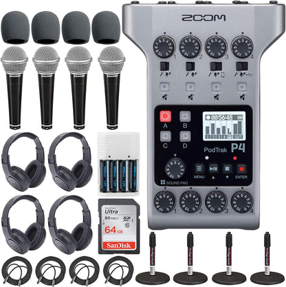 Zoom PodTrak P4 Podcast Recorder Mic & Accessory Kit