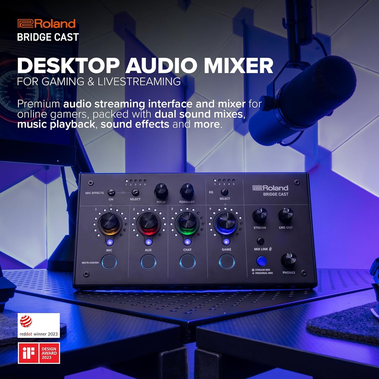 Roland BRIDGE CAST Mixer Samson Q2U USB/XLR Microphone Bundle