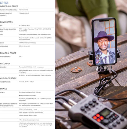 Zoom ZMP4K6 PodTrak P4 Podcast Recorder Mic Bundle