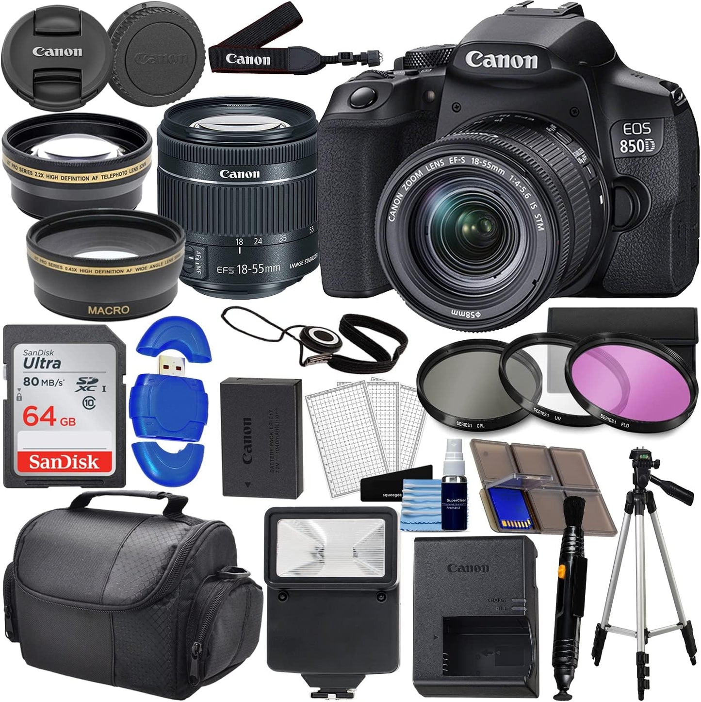 Canon EOS 850D (Rebel T8i) DSLR Camera Bundle with Lenses & Pro Kit (Renewed)