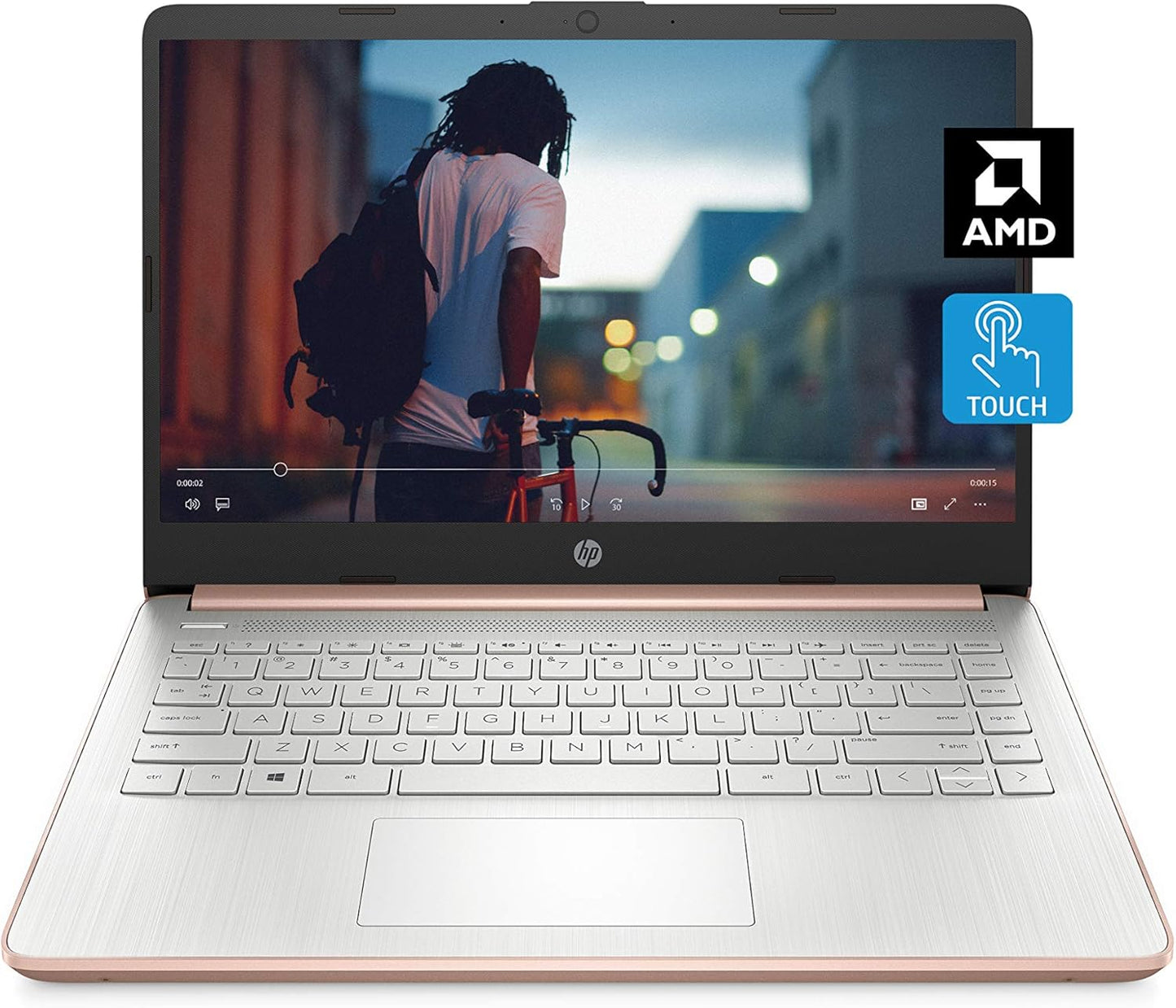 HP 14-fq0060nr Touch Laptop AMD 4GB 64GB Rose Gold