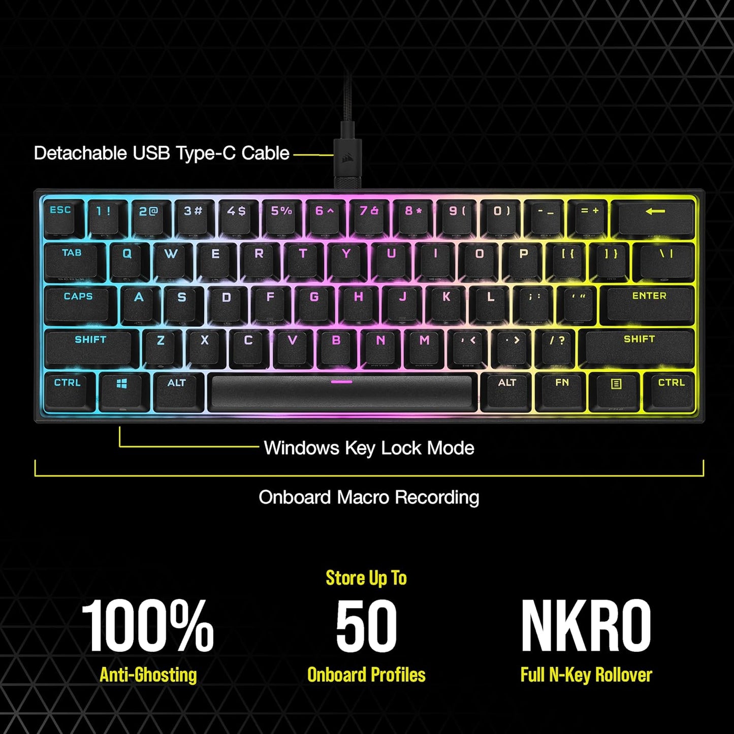 Corsair CH-9194012-NA K65 RGB Mini 60% Keyboard Cherry MX