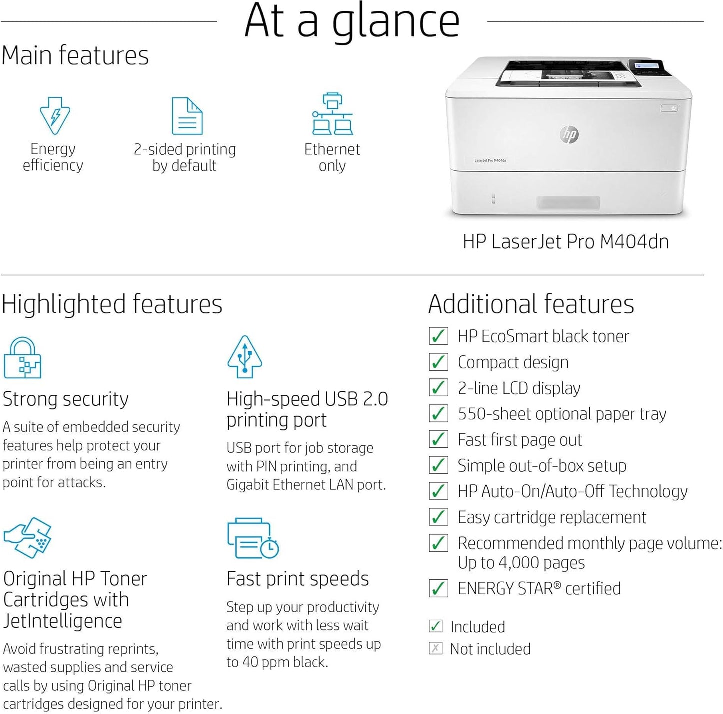 HP W1A53A LaserJet Pro M404dn Laser Printer (Renewed)
