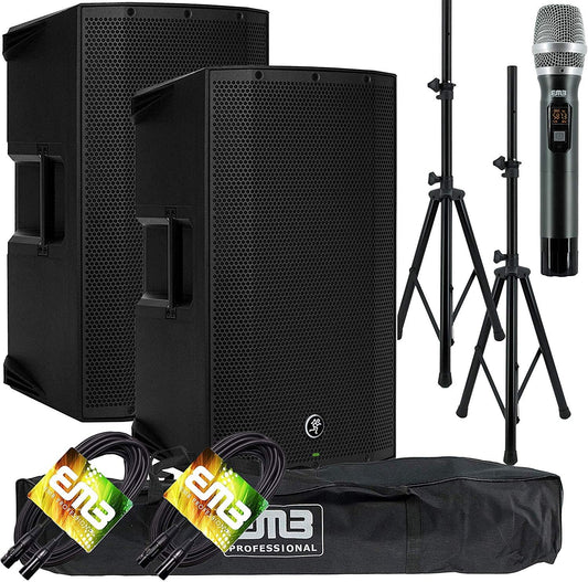 Gravity 15BST(2)+SS12+MIC+XLR(2) Mackie Thump15BST Powered Speaker Pair Bundle