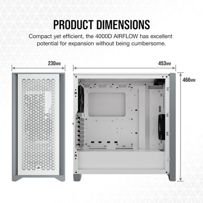 Corsair CC-9011201-WW 4000D Airflow: White Tempered Glass ATX Case