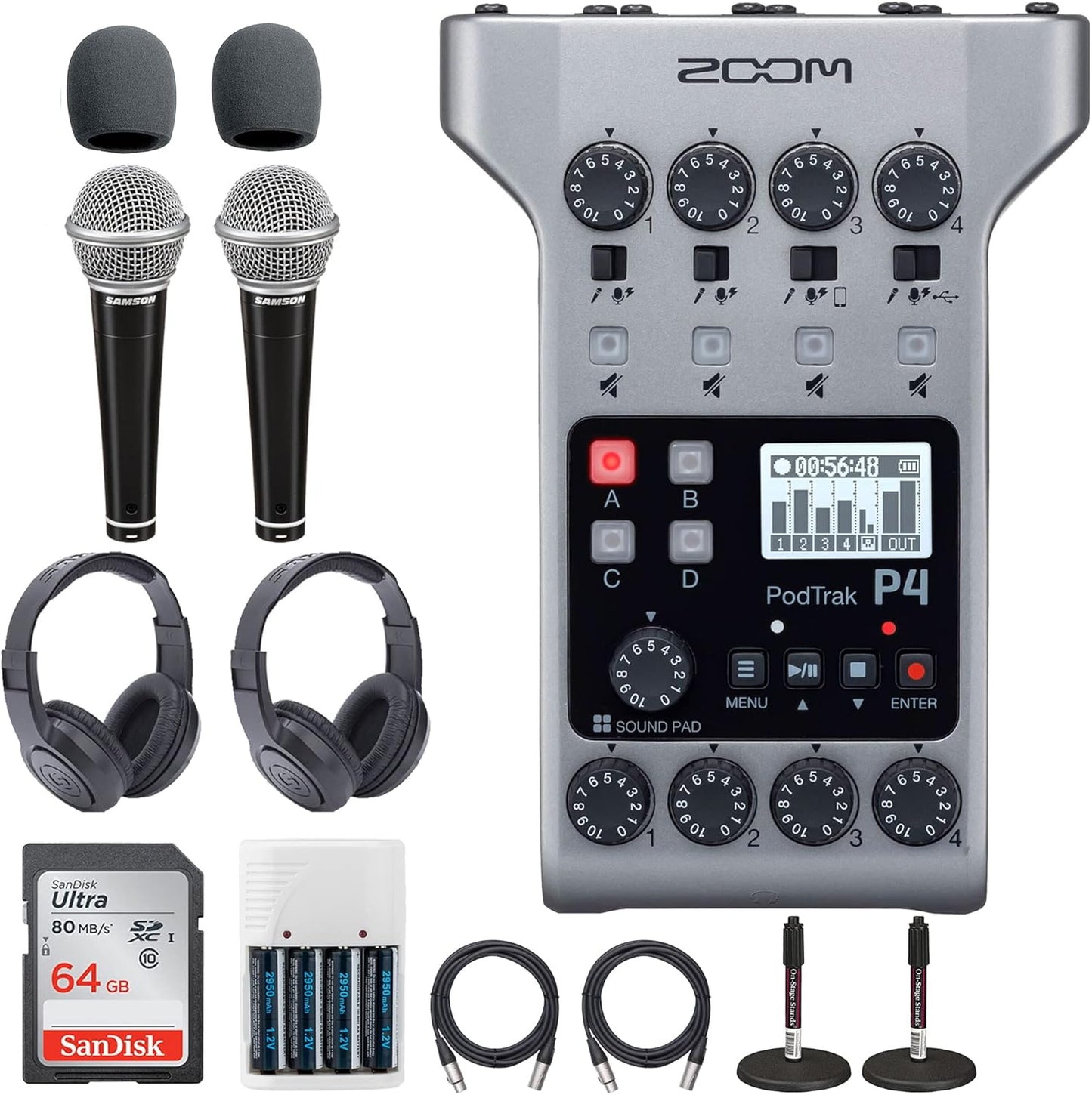 Zoom P4 K9 PodTrak Podcast Recorder Bundle