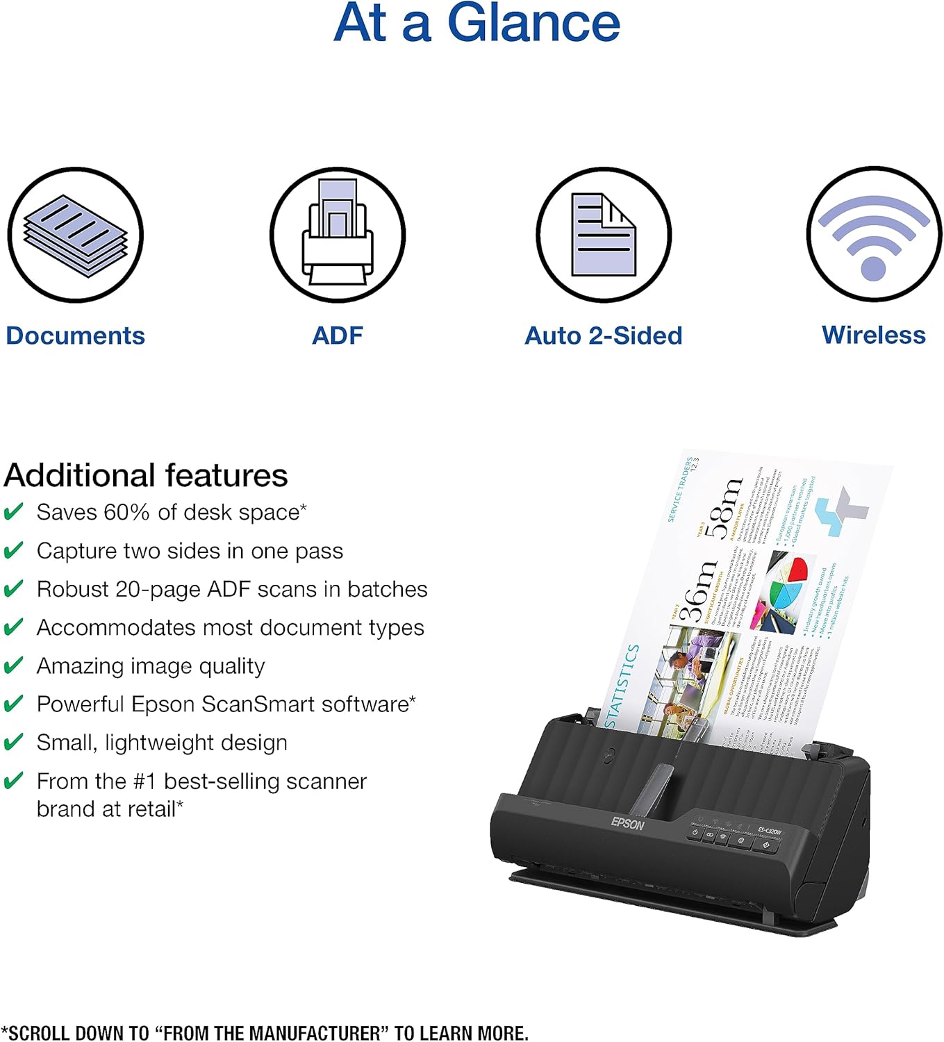 Epson B11B270201 WorkForce ES-C320W Wireless Document Scanner