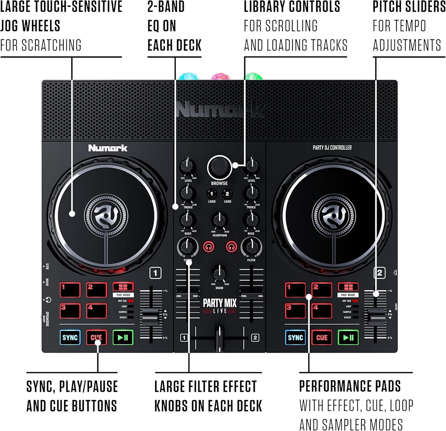 Numark Party Mix Live DJ Controller with Speakers & Lights
