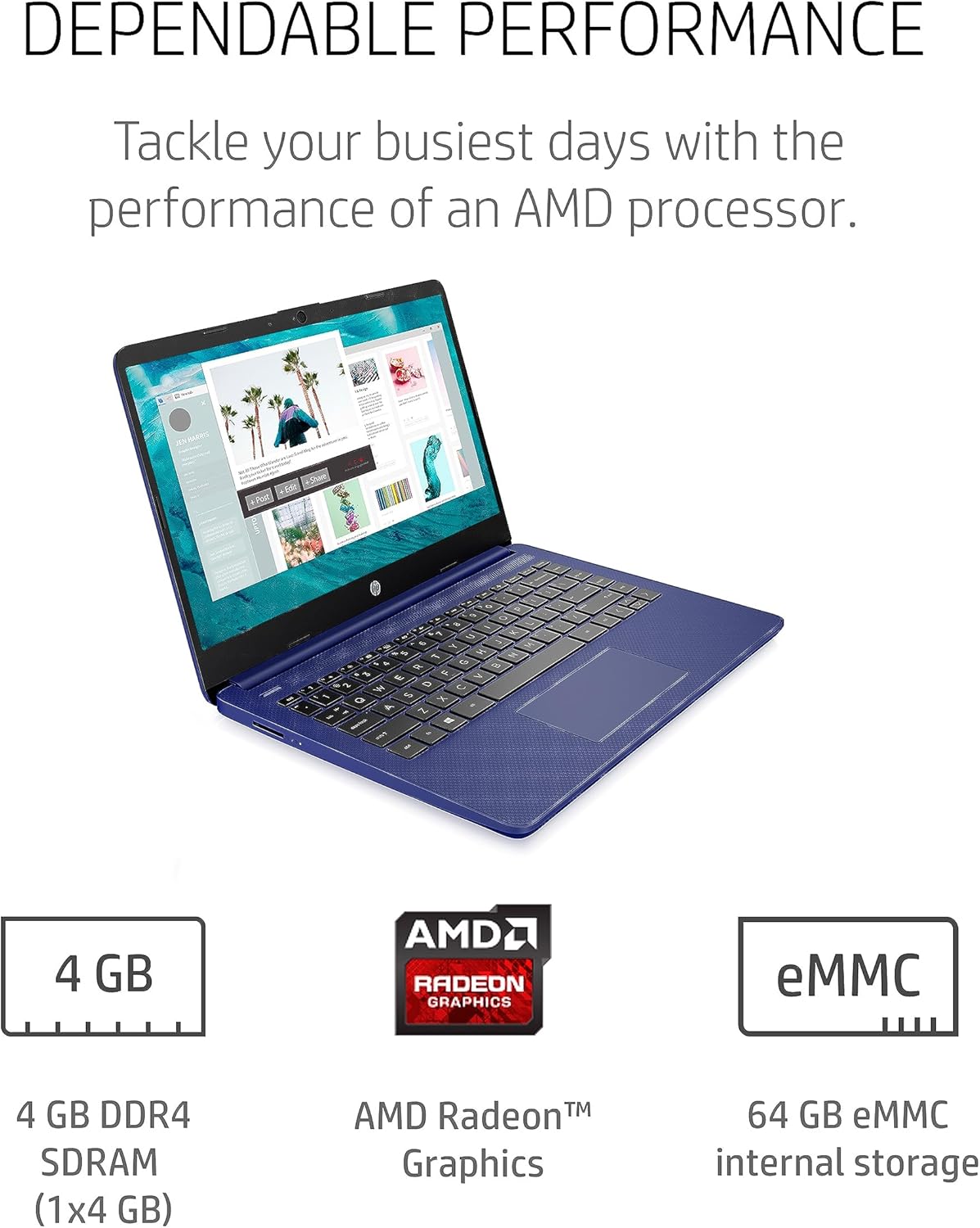 HP 14-fq0010nr 14" Laptop AMD 3020e 4GB 64GB eMMC