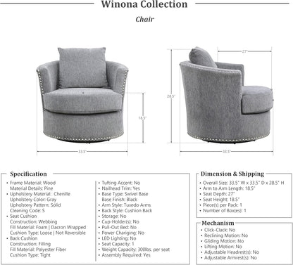 Lexicon S189468DG-1 Gray Chenille Swivel Accent Chair