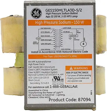 GE GES150MLTLA3D-5/2 150W High Pressure Sodium Ballast