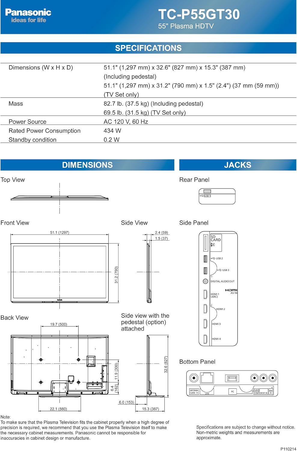 Panasonic TC-P55GT30 55-Inch 3D Plasma HDTV