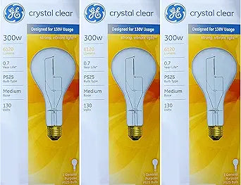 GE 73789 Incandescent PS25 300W Light Bulbs 3-Pack