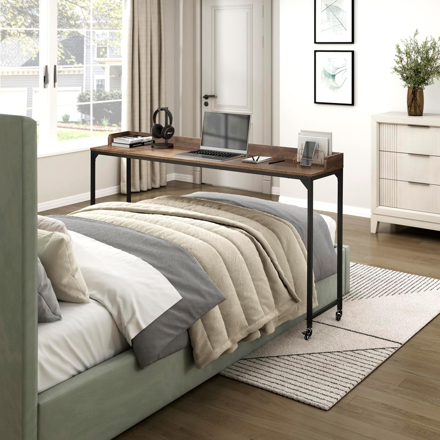 Lexicon 194840286998 Overbed Table with Wheels Brown